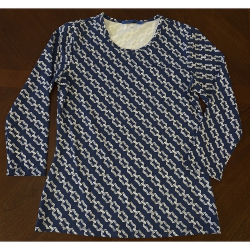 J. McLaughlin Blue Chain‎ Pattern Top Catalina Cloth Blouse 3/4 Length Sleeve XS